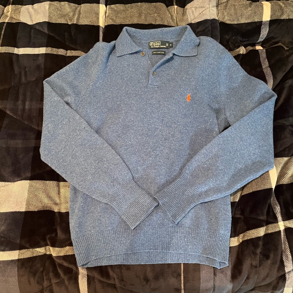 Polo Ralph Lauren Men's Medium Lambs Wool Blue Sweater